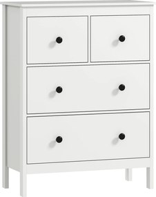 HOMCOM Komoda z 4 szufladami do przechowywania odzieży i pościeli, do salonu, sypialni, korytarza, płyta wiórowa, Biała