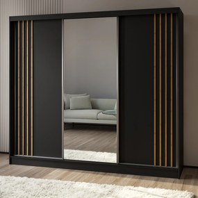 Szafa Przesuwna NELVIA 240 cm z Lustrem Szafa Trzydrzwiowa Czarna
