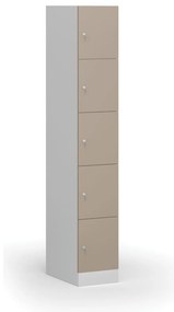 Szafka skrytkowa, 5 schowków, 1850 x 300 x 500 mm, demontaż, zamek cylindryczny, drzwi beżowe