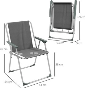 Outsunny Krzesło ogrodowe składane krzesło kempingowe, 53 cm x 54 cm x 76 cm, Szary + Srebrny