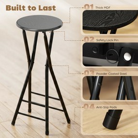 HOMCOM Stołki barowe 2 szt., składane krzesło barowe ze stalową ramą, krzesła kuchenne z podwójnym podnóżkiem 34 x 30 x 70 cm czarne | Aosom PL