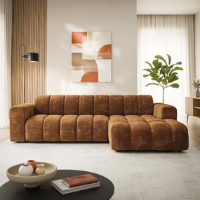 Masseno Narożnik SETIA Prawostronny, L-Kształtny, Nowoczesna Sofa narożna, Tkanina Szenilowa - Jasnobrązowy, LUMO 35