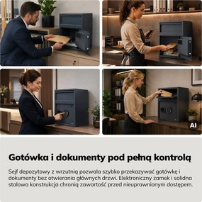 Sejf depozytowy z wrzutnią, elektroniczny zamek na kod, na pieniądze i dokumenty, 345x455x300 mm: CEDRIC