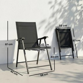 Outsunny Zestaw 2 składanych krzeseł ogrodowych z wysokim oparciem, podłokietnikami, stal, Texteline, 58 x 62 x 97 cm, czarny | Aosom PL