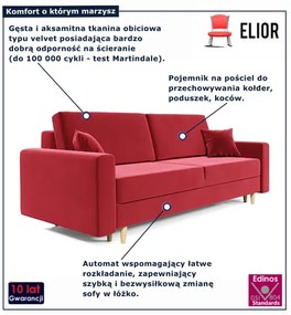 Czerwona rozkładana sofa tapicerowana welurem H2-C20