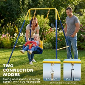 AIYAPLAY Składany stojak na huśtawkę, z ramą w kształcie litery A, 2 haki, 4 kotwy gruntowe, dla dzieci od 9 miesięcy do 8 lat, 128x155x157 cm, niebieski | Aosom PL