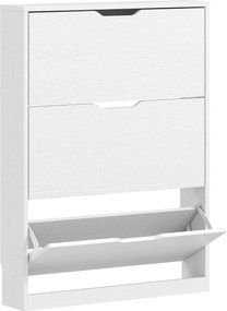 HOMCOM Szafka na buty z 3 składanymi szufladami, na do 12 par butów, Płyta wiórowa, 80 x 17 x 108 cm, Biały