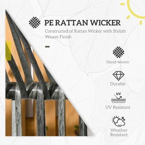 Outsunny Fotel Ogrodowy z Rattanu, Siedzisko Rattanowe, PE-Rattan, 89 cm x 75 cm x 143 cm, Szary+Czarny