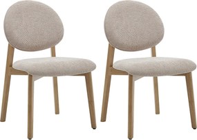 Zestaw 2 krzeseł z tkaniny teksturowanej i jasnego naturalnego drewna kauczukowca  - Beżowe - MARLENI