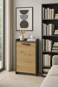 Wąska komoda nowoczesna dąb artisan + antracyt T0-S57