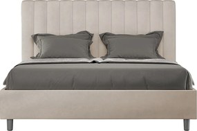 Łóżko wyposażone w stelaż z listwami tapicerowane 140x210 microfibra piaskowy Agueda