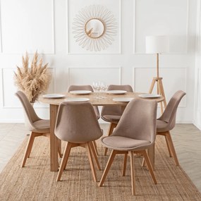 Zestaw Stół Okrągły Rozkładany HARRY 102-142 cm Dąb Artisan i 6 Krzeseł NEVEL Beżowych Skandynawskich