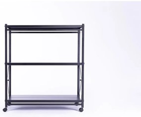 Składana metalowa półka na kółkach, 1018 x 930 x 405 mm, czarna