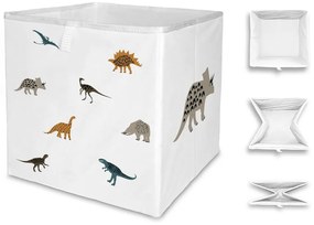 Biały tekstylny dziecięcy pojemnik na zabawki 32x32x32 cm Dino Friends – Butter Kings
