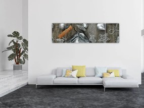Obraz - srebrne ozdoby świąteczne (170x50 cm)