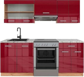 Aneks kuchenny czerwony wysoki połysk/złoty dąb 200x60x81.6 r-line