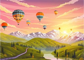 Obraz na szkle balonów nad krajobrazem (70x50 cm)