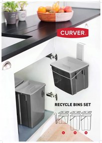 Czarne plastikowe kosze na śmieci zestaw 3 szt. 2x10+6 l do segregacji odpadów Biobox – Curver