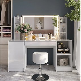 Stół do toalety biały/biały wysoki połysk 158.2x50.1x76 sherry