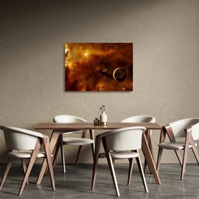 Obraz na szkle - Planety z mgławicą (70x50 cm)