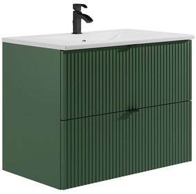 Szafka łazienkowa wisząca w paski z umywalką do zabudowy – zielona matowa – 80 cm – ZEVINI