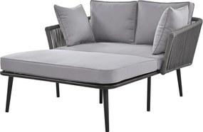 Sofa ogrodowa 2-osobowa z poduszkami, leżak - Stal i poliester - do ogrodu, na balkon - Szara