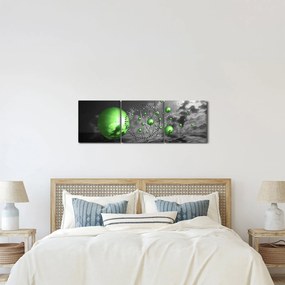 Obraz zielonych abstrakcyjnych kul (z zegarem) (90x30 cm)