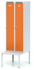 Alfa 3 Szafka ubraniowa z ławką, 2-drzwiowa, 1875 x 600 x 500/800 mm, zamek cylindryczny, drzwi pomarańczowe