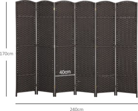 HOMCOM 6-częściowy parawan, składana osłona, ścianka działowa do salonu, sypialni, biura domowego, Brązowy