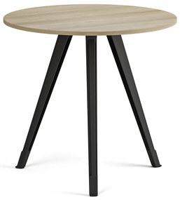 Stolik kawowy PRIMO ZEN, średnica 80 cm, czarna podstawa, dąb naturalny