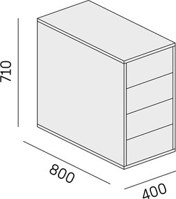 Kontener biurowy BLOCK, 400 x 800 x 710 mm, 4 szuflady, dąb naturalny