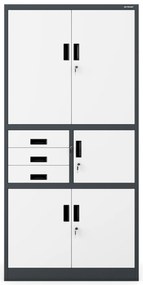 Biurowa szafa metalowa z sejfem na akta i dokumenty FILIP II, 900 x 1850 x 400 mm, antracytowo-biała