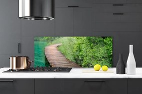 Panel Szklany Drewniany Mostek W Lesie