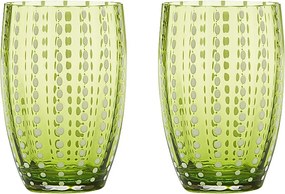 Zafferano Perle Apple Green Glass – szkło kolorowe dmuchane ustami, 32 cl, ręcznie robione – zestaw 2 kieliszków rzemieślniczych do wody lub koktajli