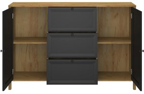 Komoda Dwudrzwiowa z Szufladami Drewniana do Salonu NORIA 150 cm Dąb craft złoty/czarny Loft