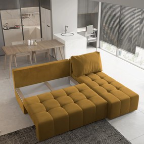 Masseno Narożnik DOMIRA z funkcją spania i pojemnikiem na pościel Narozniki L, Rozkładana sofa - Żółty, KRONOS 01