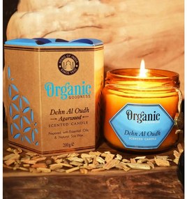 Naturalna sojowa świeca zapachowa Dehn Al Oudh - Agarwood 200 g w bursztynowym szkle