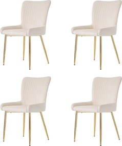 Komplet 6 krzeseł welurowych - 85 x 58 x 47 cm - luksusowy fotel wypoczynkowy - cztery złote metalowe nogi - beżowy