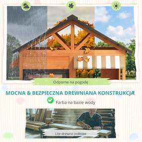 AIYAPLAY Drewniany domek dla dzieci z kuchnią, ławką, okienkami i drzwiami dla dzieci w wieku 3-8 lat, 171,5 x 146 x 156 cm, brązowy | Aosom PL