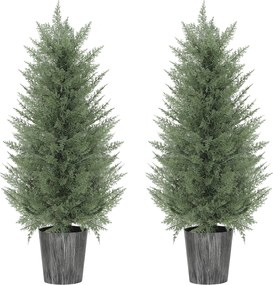 HOMCOM Zestaw 2 szt. Sztuczne drzewa cyprysowe duże 90cm Roślina sztuczna, plastik Sztuczne rośliny w doniczce 15 x 15 x 90 cm Zielony | Aosom PL