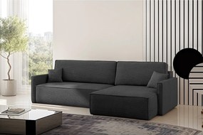 Narożnik z funkcją spania i pojemnikiem w kształcie L Carlos, tkanina Poso, Grafitowy, Prawy