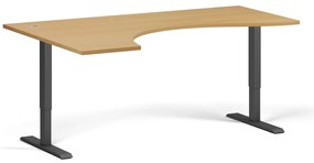 Ergonomiczne biurko z regulacją wysokości, 180x120 cm, 2 silniki, L/P, czarna podstawa, buk