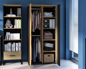 Szafa młodzieżowa COLIN 02 2D dąb złoty craft/czarna ML MEBLE