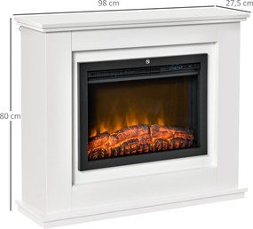 HOMCOM Elektryczny kominek, 3D LED płomienie, pilot, timer, MDF, Biały