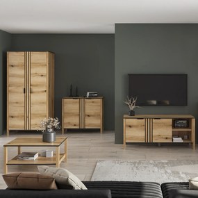 Komoda Dwudrzwiowa z Lamelami do Salonu VERVE 98 cm Dąb Evok Klasyczna Loft