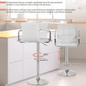 MIADOMODO Krzesło barowe 2 szt, z podłokietnikami, białe