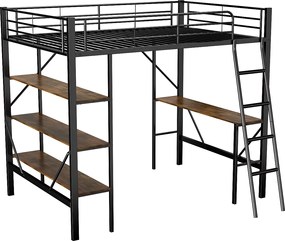 Łóżko piętrowe dla dzieci z biurkiem i trzema dużymi półkami - 90 x 200 cm - czarny metal