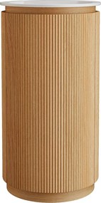 Okrągła szafka podumywalkowa prążkowana do postawienia z litego drewna z umywalką wpuszczaną z matowej białej żywicy - Jasny naturalny - 45 x 45 x 85 cm - NEFIS