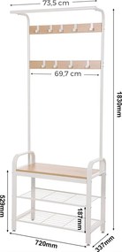 Biały stojak na buty i ubrania Nabul 40W z siedziskiem