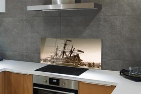 Szkło do Kuchni na Ścianę Zabytkowy Statek na Morzu